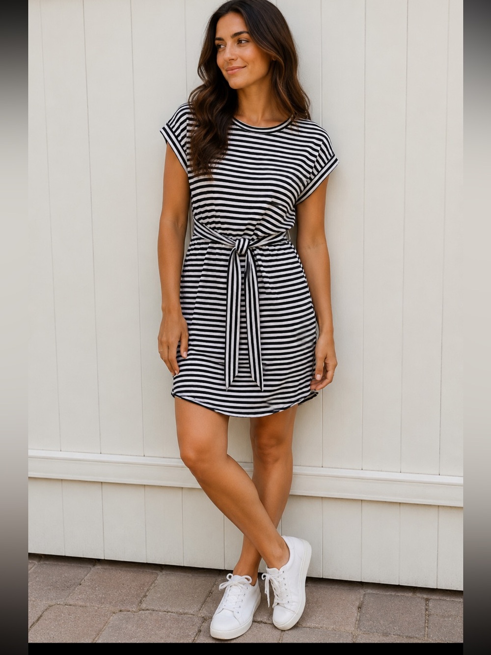 J. Crew Black and White Striped Tie-Front Dress Size M